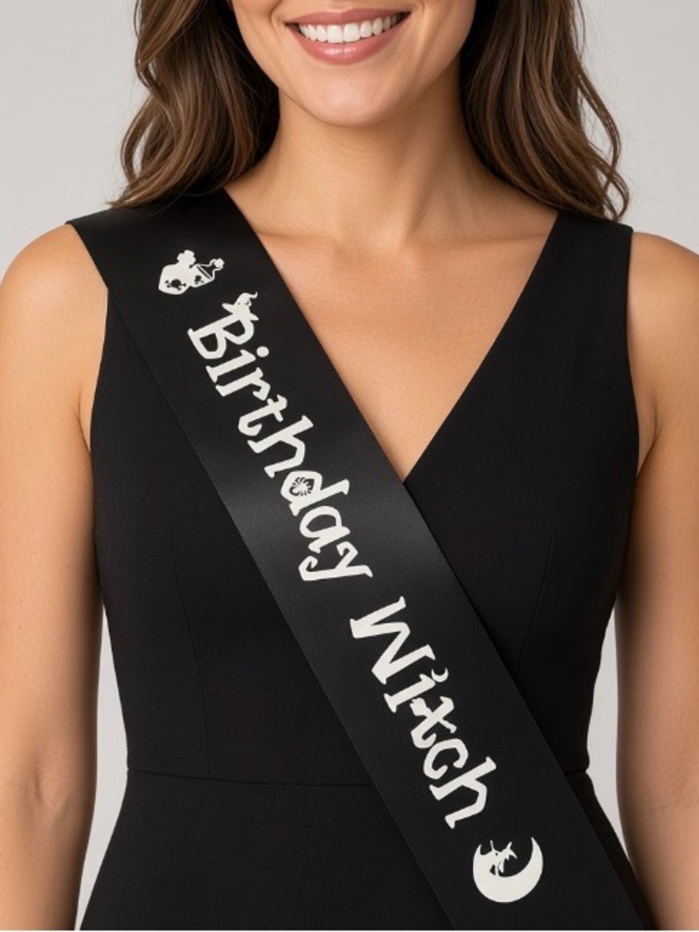 Black Birthday Witch Sash | Halloween Birthday Party Sash | White Lettering,